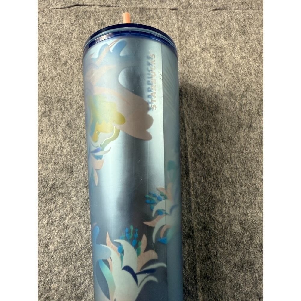 Starbucks Tumbler Frosted Blue Floral 24oz Cold Cup with Straw&Lid - Picture 4 of 7